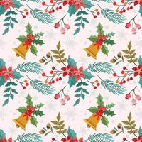 Christmas plant with element on white background seamless pattern. vector