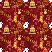 Christmas plant with element on red background seamless pattern. vector