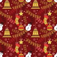 Christmas plant with element on red background seamless pattern. vector