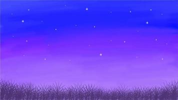 vector graphic illustration of a landscape of grass and a starlit night sky for wallpapers, background and other design needs.
