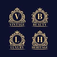 Set Hand Drawn Victorian Ornament Frames Vintage Luxury Logo Badge vector