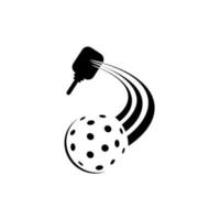 pickleball hit vector illustration. Paddle and ball black and white isolated on white.
