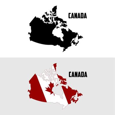 High detailed vector map - Canada. Black and white and color versions of the Canadian flag