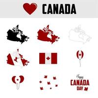 Icon set showing elements related to Canada and the Canada Day celebrations vector
