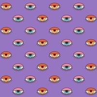 Modern esoteric abstract seamless pattern in 1970s style. Vector hippie background. Doodle eye decorative wallpaper.