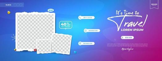 Travel social media cover template with gradient color vector