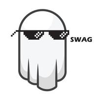 Ghost with pixel glasses and swag in cartoon cute art style vector design simple minimalist icon illustration free editable asset