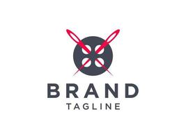 Tailor Logo. Red Needle with Black Circle Line Thread and Buttonhole Combination isolated on White Background. Usable for Garment and Handmade Logos. Flat Vector Logo Design Template Element.