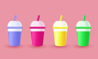 unique 3d realistic set empty plastic cups straw colorful isolated on vector