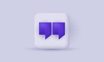 unique purple text quote speech 3d icon isolated on vector