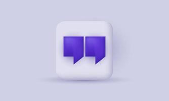 unique purple text quote speech 3d icon isolated on vector