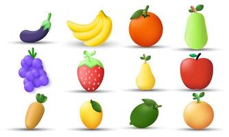 unique 3d realistic fruits fresh icon isolated on vector