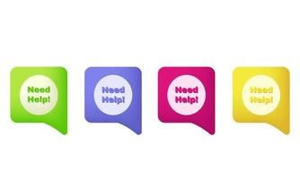 unique 3d set need question icon speech bubble colorful isolated on vector