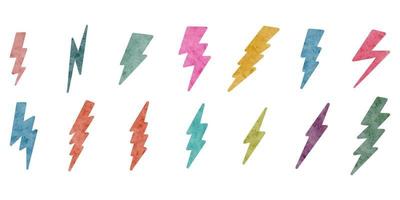 Watercolor hand drawn electric lightning bolt symbol. thunder symbol doodle icon .design element isolated on white background. vector illustration.