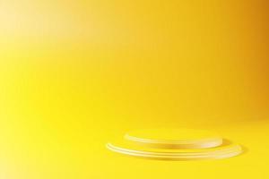 3d rendering of empty yellow abstract minimal background with podium. Scene for advertising design, cosmetic ads, showcase, banner, cream, fashion, luxury. Illustration. Product display. copy space photo