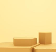 3d rendering of empty gold podium abstract minimal background. Scene for advertising design, cosmetic ads, show, technology, banner, cream, fashion, luxury. Illustration. Product display. copy space photo