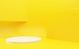 Representación 3d del fondo amarillo geométrico abstracto mínimo del podio. escena para diseño publicitario, anuncios cosméticos, escaparate, presentación, tecnología, comida, moda, niño. ilustración. pantalla del producto foto