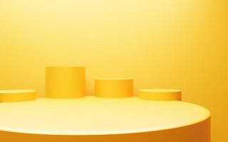 3d rendering of empty yellow orange podium abstract minimal background. Scene for advertising design, cosmetic ads, show, technology, food, banner, cream, fashion,luxury. Illustration. Product display photo