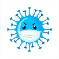 Coronavirus bacteria icon wear face mask for COVID-19 protection in flat style isolated on white background. COVID - 19 concept. Vector illustration.