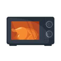 Microwave oven with fried chicken or roast turkey icon in flat style isoated on white background. Vector illustration