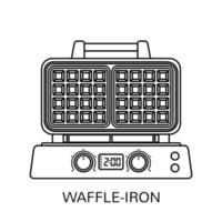 Waffle iron outline icon in flat style isolated on white background. Household appliance. Waffle maker in line art style. Kitchen item. Vector illustration.