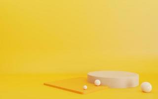 3d rendering of podium minimal abstract geometric yellow background. Scene for advertising design, cosmetic ads, showcase, presentation, technology, food, fashion, kid. Illustration. Product display photo