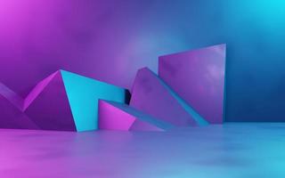 3d rendering of purple and blue abstract geometric background. Cyberpunk concept. Scene for advertising, technology, showcase, banner, cosmetic, fashion, business. Sci-Fi Illustration. Product display photo