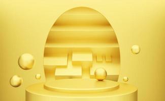 3d rendering of empty gold abstract minimal background with podium. Scene for advertising design, cosmetic ads, showcase, technology, banner, cream, fashion, luxury. Illustration. Product display photo