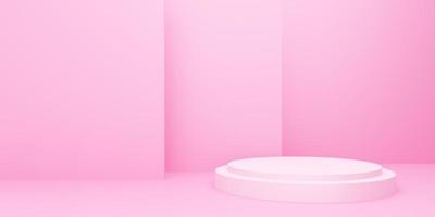 3d rendering of empty pink podium abstract minimal background. Scene for advertising design, cosmetic ads, show, technology, food, banner, cream, fashion, kid, luxury. Illustration. Product display photo