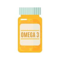 A bottle with omega 3 capsules in flat style isolated on white background. Fish oil supplement. Vector illustration.