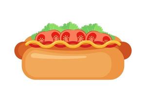 Hot dog icon in flat style isolated on white background. Fast food symbol. Vector illustration.