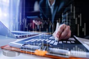 Intelligence and business analytics with  dashboard concept.Website designer working in come digital tablet computer laptop. and smart phone. photo
