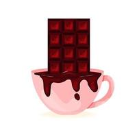 taza de chocolate caliente de porcelana con concepto de barra de chocolate cafetería vector