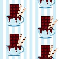 Cup of Hot Chocolate with Crunchy Chocolate Tubes Seamless Pattern vector