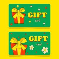 Set of Gift Cards in Retro Groove Style Bright Summer Design vector
