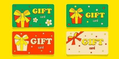 Set of Gift Cards in Retro Groove Style Bright Summer Design vector