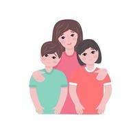 Mother hugging son and daughter. Happy family on a white background. vector