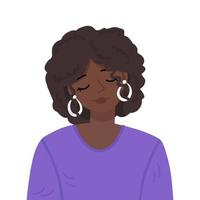 Pretty female wearing casual sweater and long earings. Self love and self care concept. vector