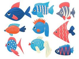 ilustración de dibujos animados de vector de conjunto de peces de lujo para decoración de niños