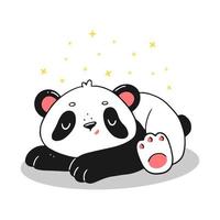 Cute sleeping panda with stars. Panda in cartoon style. Postcard design. Vector isolated animal illustration.
