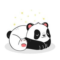 Cute sleeping panda with stars. Panda cub in cartoon style. Postcard design. Vector isolated animal illustration