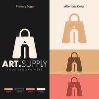 simple minimalist pencil shopping bag logo design vector