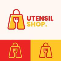 simple minimalist utensil shopping bag logo design vector