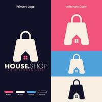 simple minimalist house shopping bag logo design vector