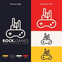 diseño de logotipo de juego de gamepad de joystick de señal de mano de cuernos de metal minimalista simple vector