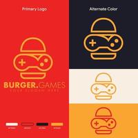 simple minimalist burger joystick gamepad gaming logo design vector