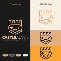 simple minimalist castle joystick gamepad gaming logo design vector