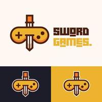 simple minimalist sword gamepad joystick logo design vector