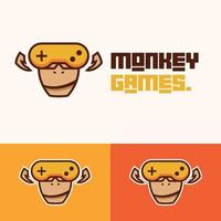 simple minimalist monkey gamepad joystick logo design vector