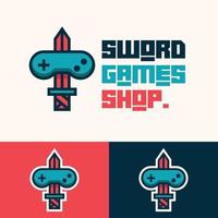 simple minimalist sword gamepad joystick logo design vector